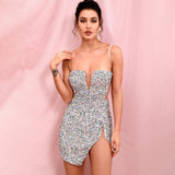 Women Exotic Dresses Sexy Mesh Sequins Sheath Evening Dress Dress