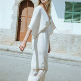 Women Dresses Bohemian Beach Solid Color V-neck Dress Long Dress