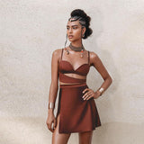 Women Top & Skirt 2 Piece Set Summer Spaghetti Straps Midriff-Baring Vest Sheath Skirt Suit