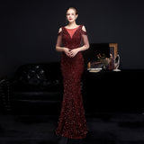Sequin Evening Dress Slim-Fit Fishtail Skirt Gown