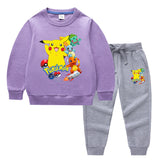 Children Pokemon Pikachu Hoodie & Pant Set Two-Piece Solid Color Baby Cotton Sweater Set