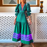 Women Bohemian Dress Spring and Autumn Hollow-out Cinched Dress