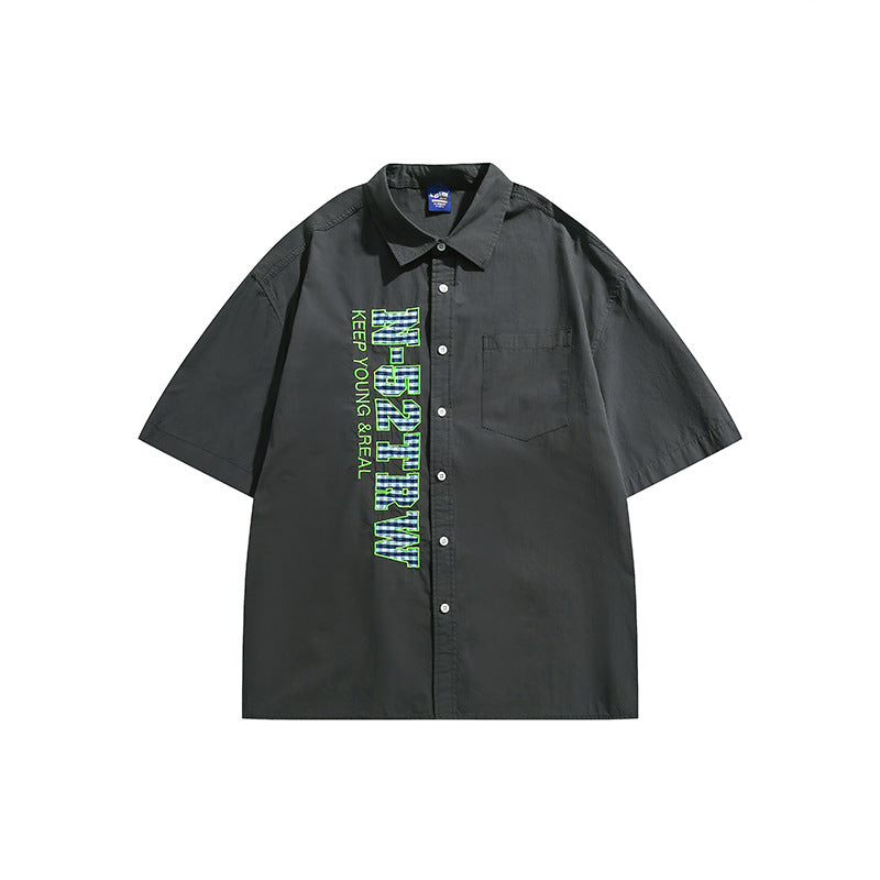 Man Summer T Shirt Color-Contrast Check Affixed Cloth Embroidered