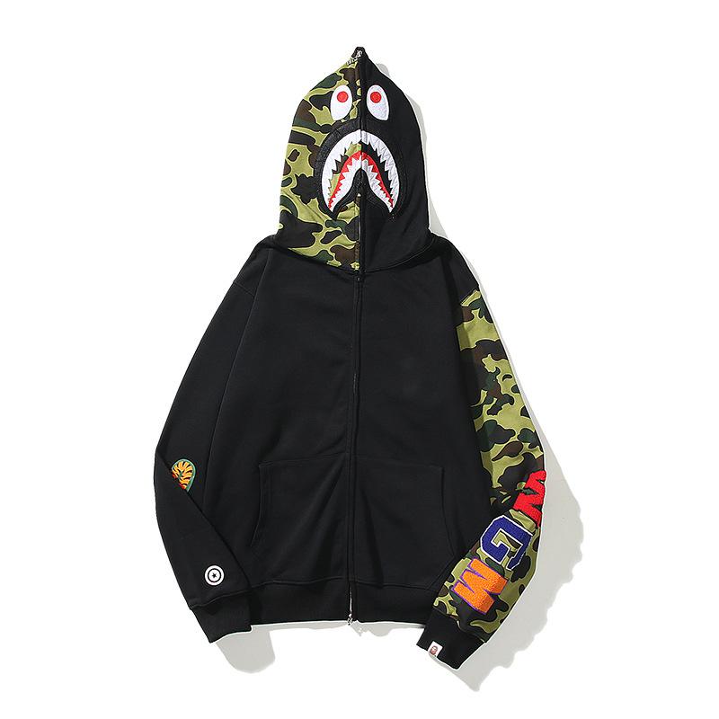 Shark Print Hoodie Spring and Autumn Cardigan Zipper Hooded Casual plus Size Loose Sweater Coat