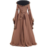 Vintage Empire Waist Dress Women Vintage Dress Square Collar Flare Sleeve Halloween Costume