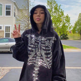 Skeleton Hoodie Sternum Hot Drilling Fashion Loose Long Hoodie