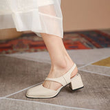 Nude Block Heel Sandals Simple Thick Heel Shoes
