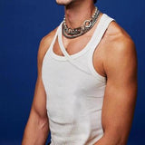 Rave Outfits Mens Vest White with Printed Pattern T-shirt