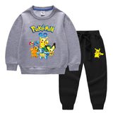 Children Pokemon Pikachu Hoodie & Pant Set Two-Piece Solid Color Cotton Sweater Set