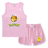 Children Pokemon Pikachu Tshirts & Shorts Casual Sports Sweat-Absorbent Suit Neutral