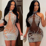Kesha Black Dress Beauty Clothing Sexy Tight Mesh Hot Drilling Perspective Nightclub Dress