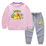 Children Pokemon Pikachu Hoodie & Pant Set Pure Color Cotton Quality Sweatshirt Set Trousers