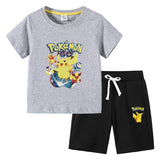 Children Pokemon Pikachu Tshirts & Shorts Cotton Short Sleeve Shorts Two Pieces Neutral