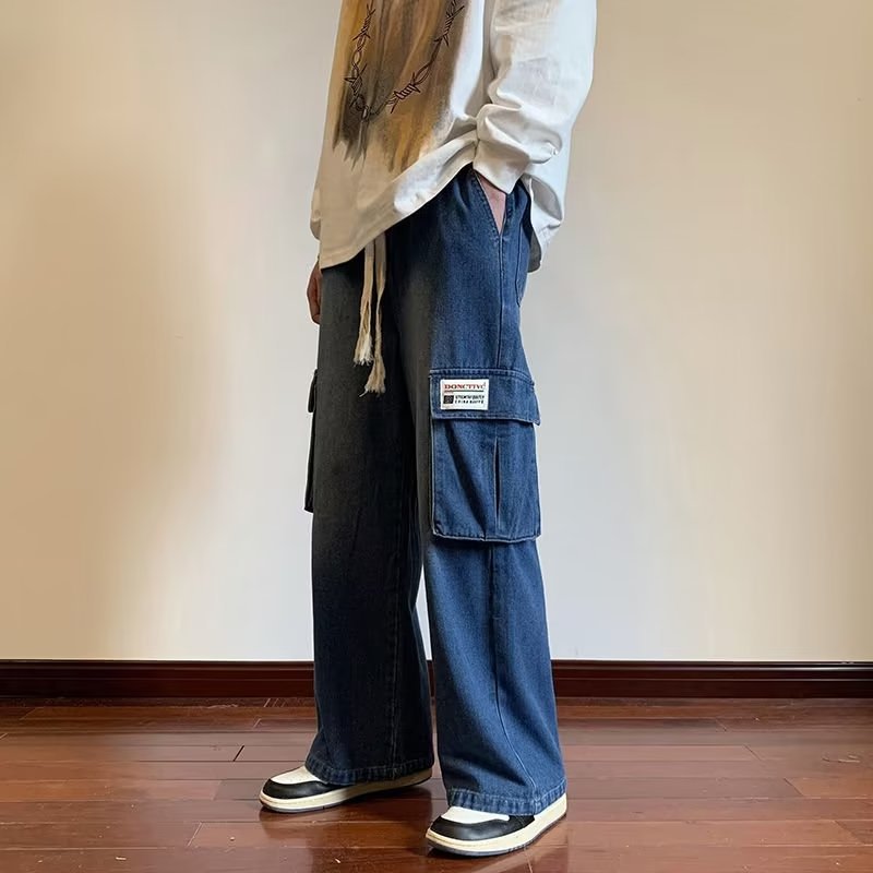 Men Cargo Pants Retro Loose Casual Wide Leg Pants
