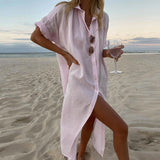 Women Bohemian Dress Women's Casual Long Sleeve Cotton Linen Shirt Dress