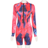 Summer Women's Printed Tight Zipper High Waist Hip Sports Casual Jumpsuit