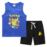 Children Pokemon Pikachu Tshirts & Shorts Vest Middle Pants Sports Casual Thin Two Pieces