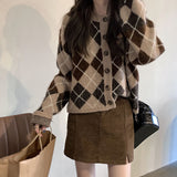 Preppy Aestitic Outfits Plaid Knitted Cardigan Jacket