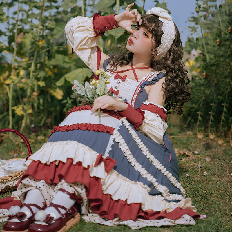 Gothic Lolita Harajuku Style Clothing Pastoral Style Lolita Dress JSK Open Front Waist Long Daily Light Lolita Dress