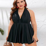 Women Plus Size Swimwear One-Pieces Sexy Backless Pure Color Slimming Deep V One-Piece Swimsuit for Women