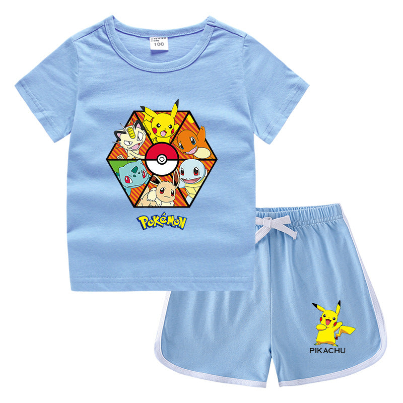 Children Pokemon Pikachu Tshirts & Shorts Casual Sports Sweat-Absorbent Suit Neutral