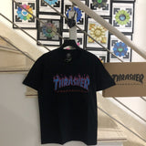 Thrasher T Shirt Thrasher Blue Red Flame Loose Short Sleeve Fall Winter Couples