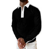 Polo Shirts Fall Men's Long Sleeve Black and White Loose Multicolor Polo Shirt Men
