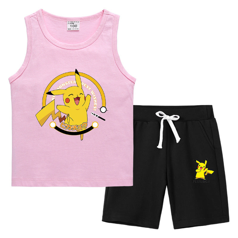 Children Pokemon Pikachu Tshirts & Shorts Vest Middle Pants Sports Casual Thin Two Pieces