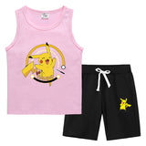 Children Pokemon Pikachu Tshirts & Shorts Vest Middle Pants Sports Casual Thin Two Pieces