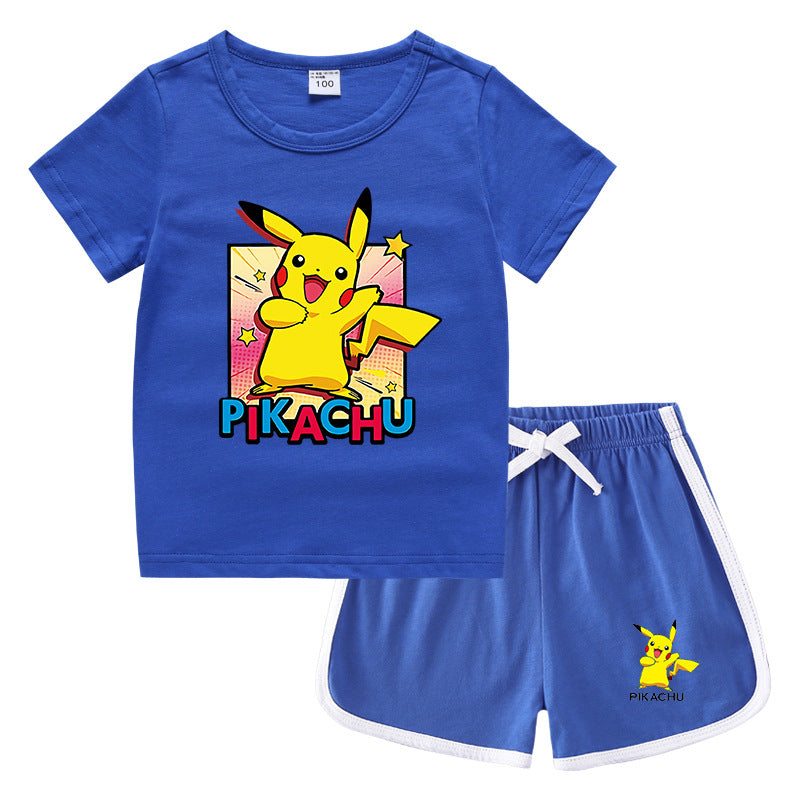 Children Pokemon Pikachu Tshirts & Shorts Casual Sports Sweat-Absorbent Suit