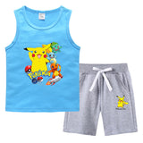 Children Pokemon Pikachu Tshirts & Shorts Summer Vest Middle Pants Sports Casual Thin Two Pieces