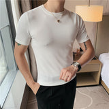 Men Short Sleeve T-Shirt Solid Color Simple Knitwear T-shirt