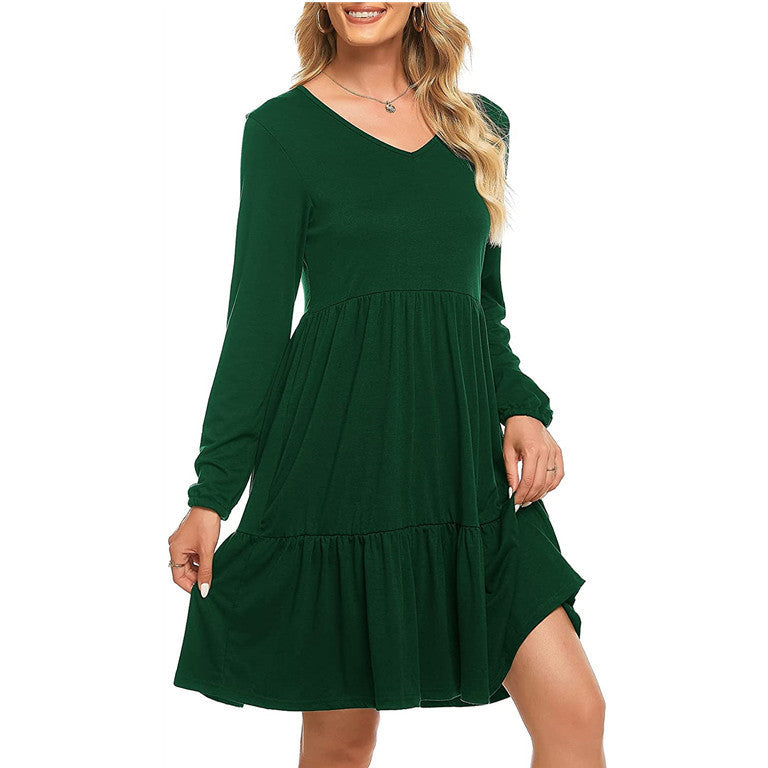 Work Dresses with Pockets Casual Autumn Long Sleeve Loose Dress with Pockets