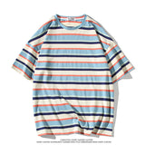 Men's T-shirt Summer Stripes plus Size round Neck T-shirt