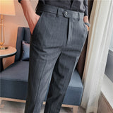 Men Trousers Men's Suit Pants Autumn and Winter Thickening Stripes Draping Casual Small Trousers