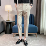 Men Trousers Embroidered Summer Cropped Pants Casual Fashion Simple Thin Suit Pants