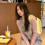 Preppy Aesthetic Outfits Pink Cardigan Women's Spring and Autumn V-neck Sweater Short