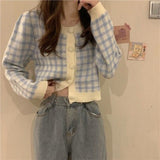 Preppy Aestitic Outfits Short Plaid Long Sleeve Sweater
