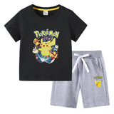 Children Pokemon Pikachu Tshirts & Shorts Cotton Short Sleeve Shorts Two Pieces Neutral