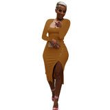 Women's Autumn Square Collar Slimming Sexy Slit Dress