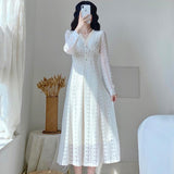 Fairy Dress Early Autumn Sweet Lace Dress Women French Style Cinched Slimming Long Dress