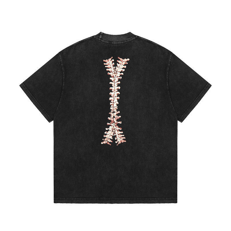 Present T Shirt Skeleton Printed round Neck Distressed Couple Loose