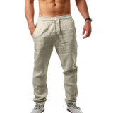 Linen Pants Straight Leg Pants Summer Men's Hip Hop Breathable Cotton Linen Loose Leisure Sports Trousers