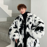 Men Dalmatian Coat Winter Men's Warm Coat Temperament Cows Pattern