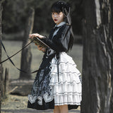Gothic Lolita Harajuku Style Clothing Lolita Small Skirt Op Spliced Black Dress for Women