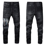 Amiri Trousers New US Amiri Leisure Washed-out Splash-Ink Painted Slim Jeans