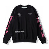 Off White Long Sleeve Round Neck Sweater Arrow Pattern Crew Neck Pullover Sweatshirt Men