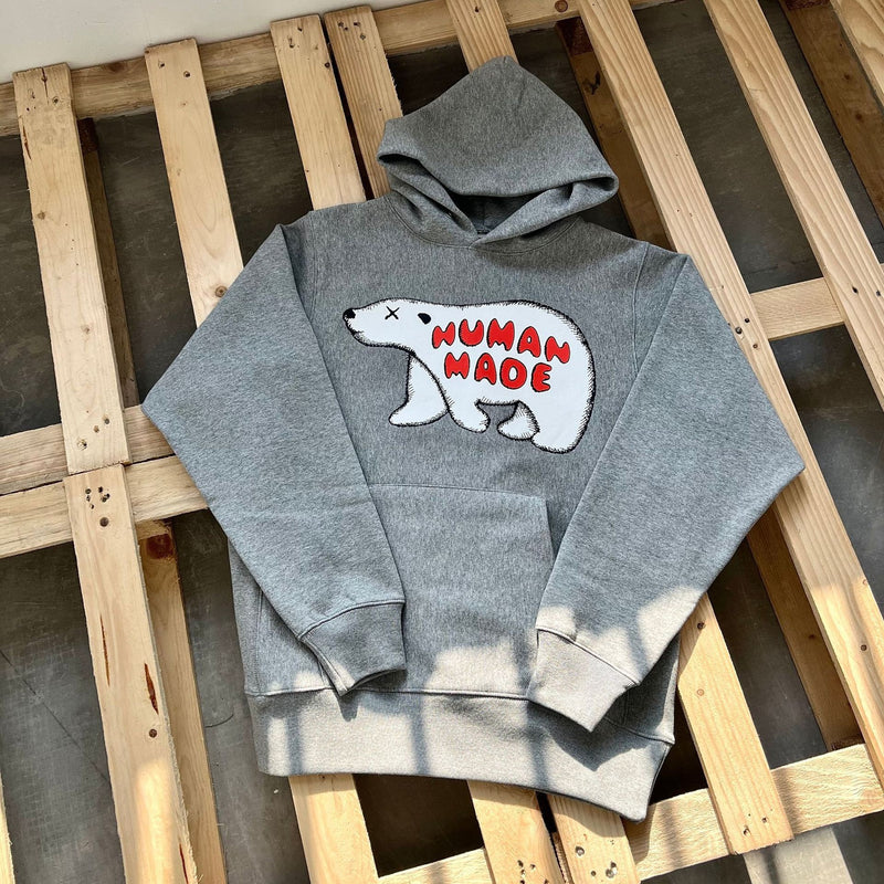 Human Made Hoodie Polar Bear Pattern Hooded Fleece Lined Sweater