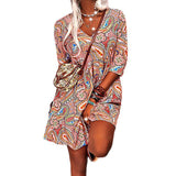 Beth Dutton Bohemian Dress Winter Autumn Midi Dresses Printed V-neck Three-Quarter Sleeve Casual Dress