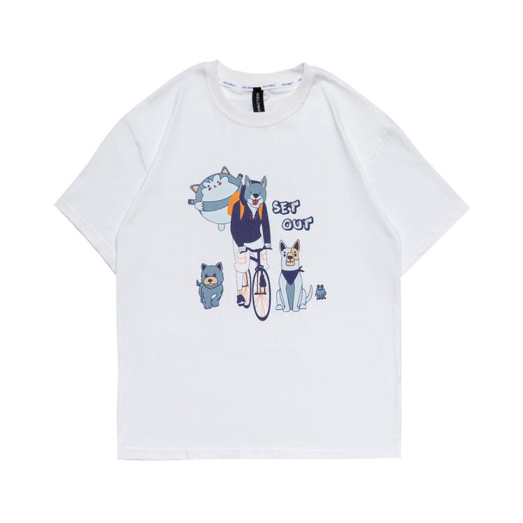 Men T Shirt Summer Casual Tops Men's Vintage Men's round Neck Short Sleeve Casual Loose Cartoon Dogs and Cats T-shirt